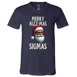 Merry Rizz Mas Sigmas Funny Merry Santa Claus Retro Xmas V-Neck T-Shirt