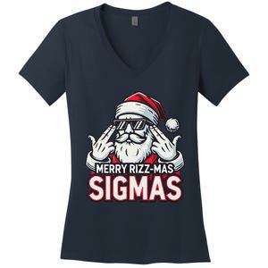 Merry Rizz Mas Sigmas Gen Alpha Middle School Christmas Women's V-Neck T-Shirt