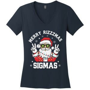 Merry Rizz Mas Sigmas Gen Alpha Middle School Christmas Women's V-Neck T-Shirt