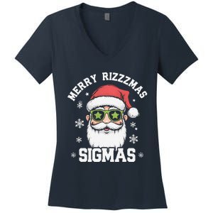 Merry Rizz Mas Sigmas Gen Alpha Middle School Christmas Women's V-Neck T-Shirt