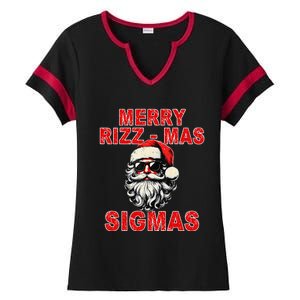 Merry Rizz Mas Sigmas Cool Santa Face Gen Alpha Christmas Gift Ladies Halftime Notch Neck Tee