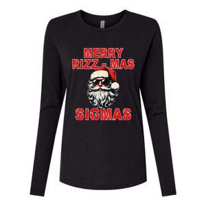 Merry Rizz Mas Sigmas Cool Santa Face Gen Alpha Christmas Gift Womens Cotton Relaxed Long Sleeve T-Shirt