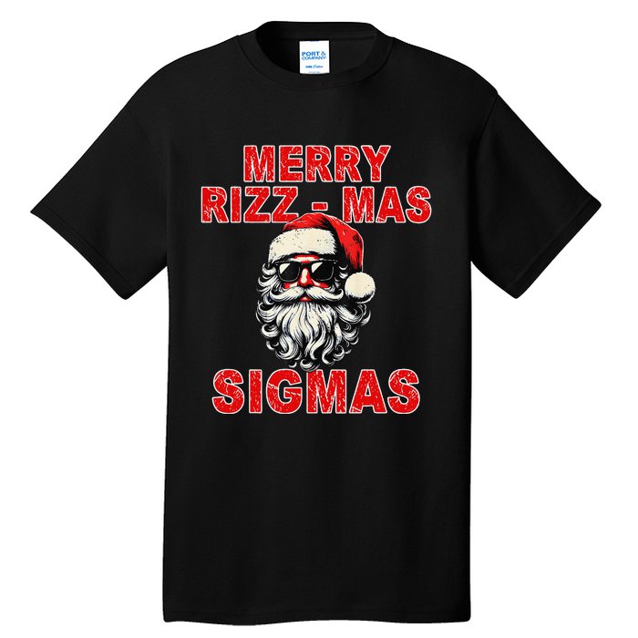 Merry Rizz Mas Sigmas Cool Santa Face Gen Alpha Christmas Gift Tall T-Shirt