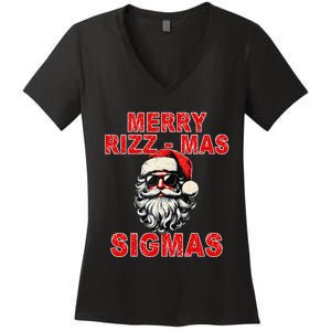 Merry Rizz Mas Sigmas Cool Santa Face Gen Alpha Christmas Gift Women's V-Neck T-Shirt