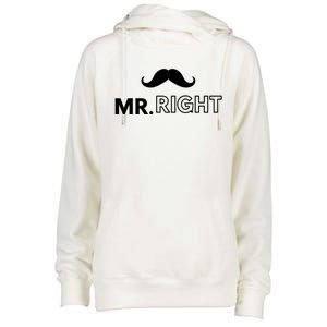 Mr Right Mustache Womens Funnel Neck Pullover Hood