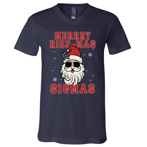 Merry Rizz Mas Sigmas Gen Alpha Middle School Christmas V-Neck T-Shirt