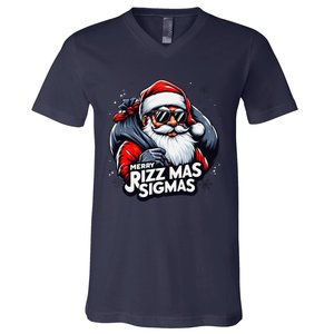 Merry Rizz Mas Sigmas Gen Alpha Middle School Christmas V-Neck T-Shirt