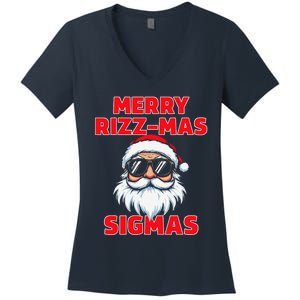 Merry Rizz Mas Sigmas Gen Alpha Middle School Christmas Women's V-Neck T-Shirt