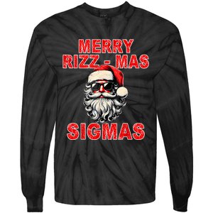 Merry Rizz Mas Sigmas Cool Santa Face Gen Alpha Christmas Tie-Dye Long Sleeve Shirt