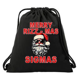 Merry Rizz Mas Sigmas Cool Santa Face Gen Alpha Christmas Drawstring Bag