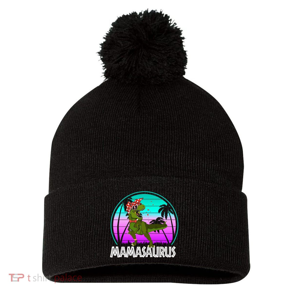 Mamasaurus Rex Mama Dinosaur Retro Dino Pom Pom 12in Knit Beanie