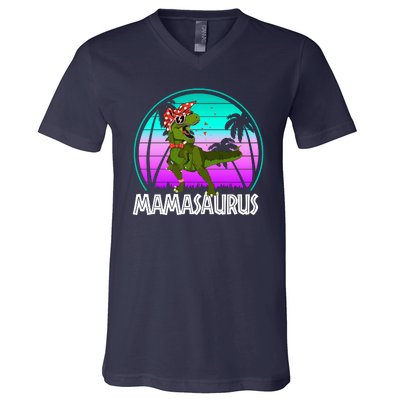 Mamasaurus Rex Mama Dinosaur Retro Dino V-Neck T-Shirt