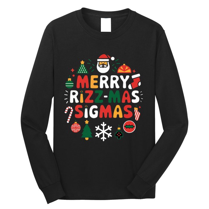 Merry Rizz Mas Sigmas Gen Alpha Middle School Christmas Long Sleeve Shirt