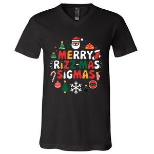 Merry Rizz Mas Sigmas Gen Alpha Middle School Christmas V-Neck T-Shirt