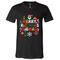 Merry Rizz Mas Sigmas Gen Alpha Middle School Christmas V-Neck T-Shirt