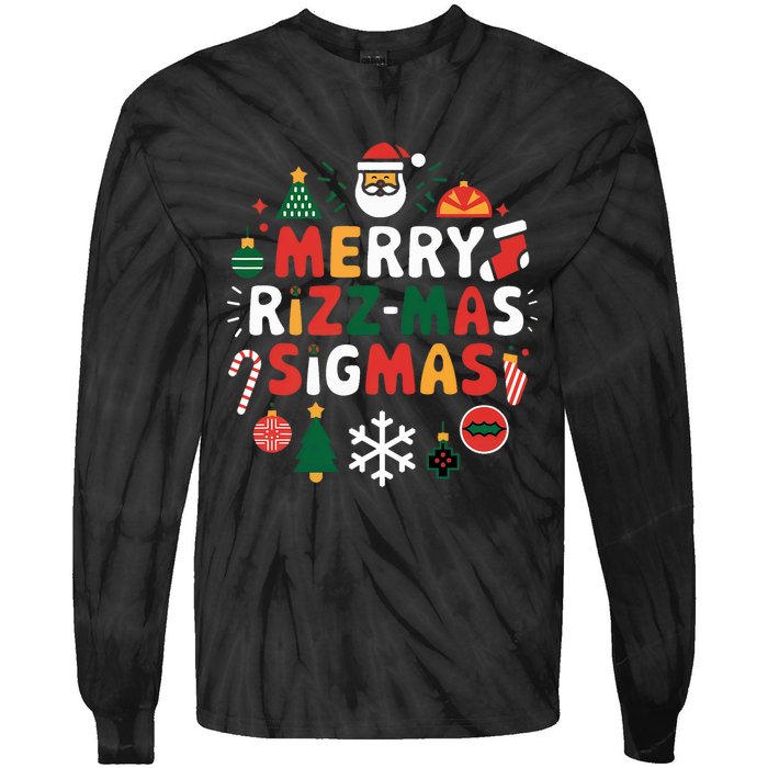 Merry Rizz Mas Sigmas Gen Alpha Middle School Christmas Tie-Dye Long Sleeve Shirt