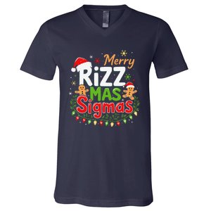 Merry Rizz Mas Sigmas Santa Hat Christmas Lights Gingerbread V-Neck T-Shirt