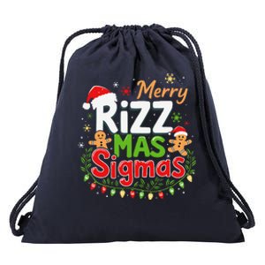 Merry Rizz Mas Sigmas Santa Hat Christmas Lights Gingerbread Drawstring Bag