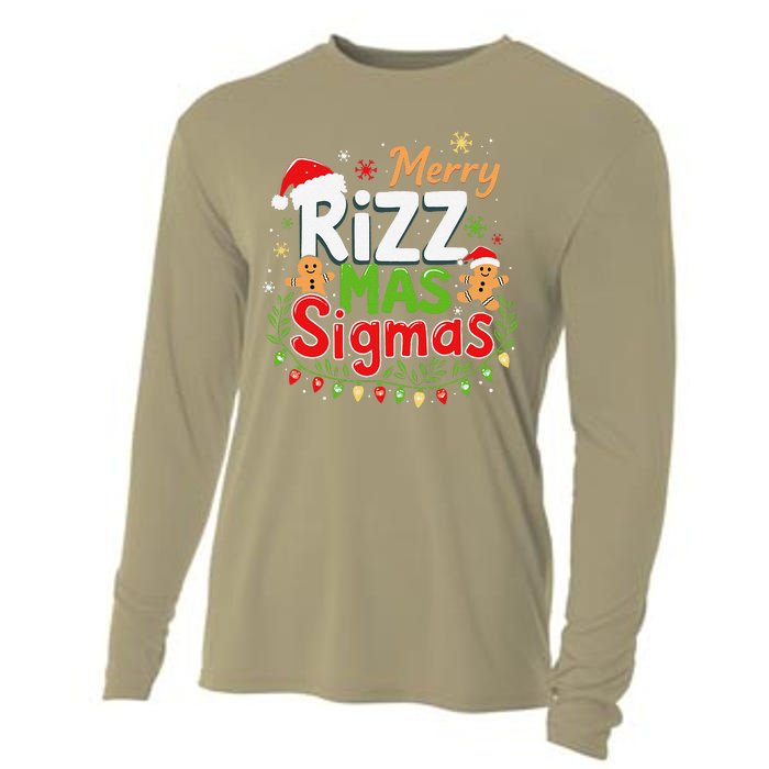 Merry Rizz Mas Sigmas Santa Hat Christmas Lights Gingerbread Cooling Performance Long Sleeve Crew