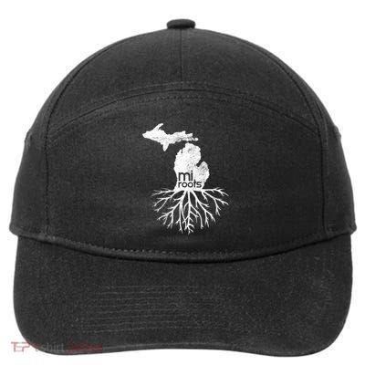Mi Roots Michigan Map Native Michigander Gift Home State Gift 7-Panel Snapback Hat