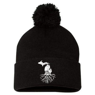 Mi Roots Michigan Map Native Michigander Gift Home State Gift Pom Pom 12in Knit Beanie