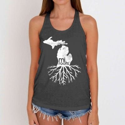 Mi Roots Michigan Map Native Michigander Gift Home State Gift Women's Knotted Racerback Tank