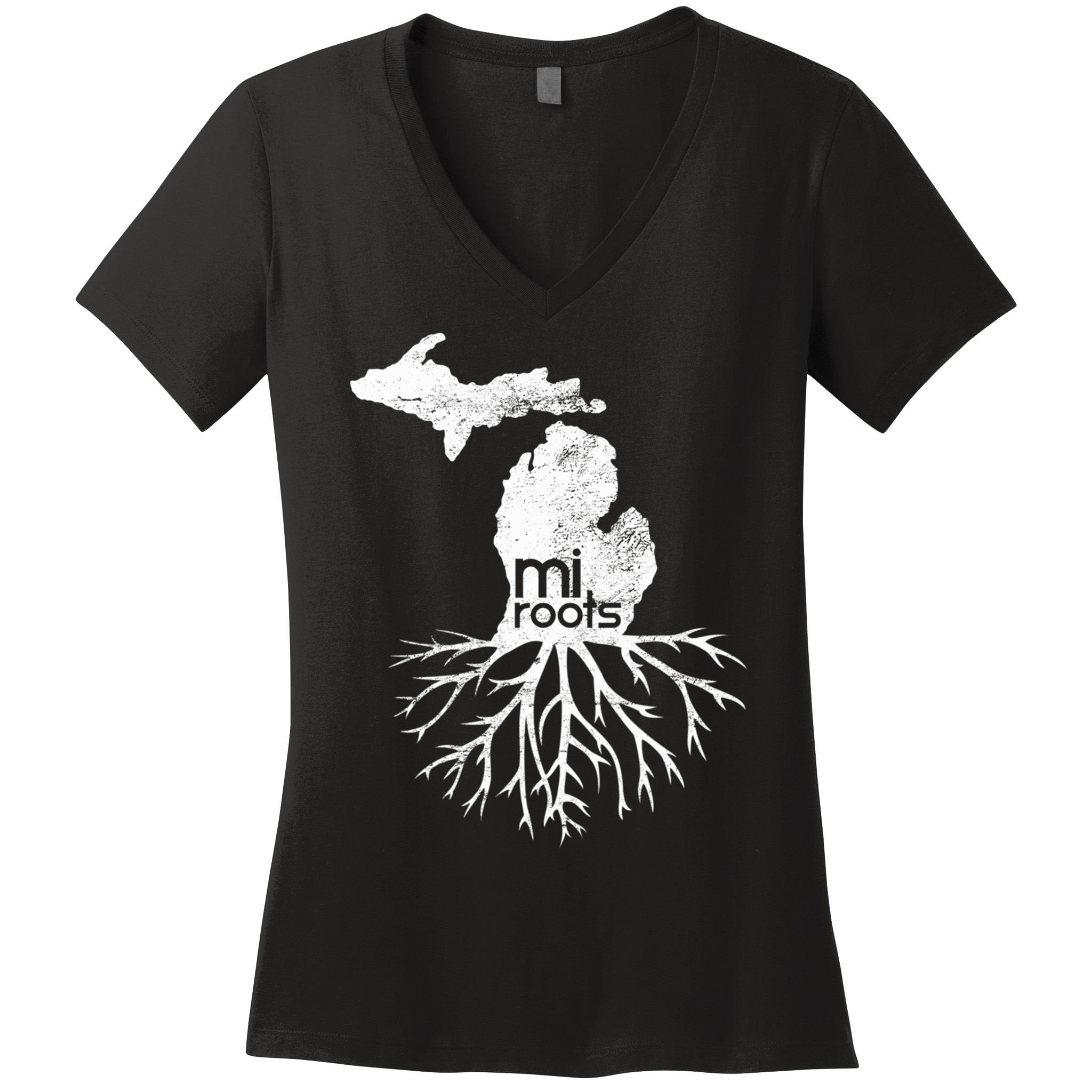 Mi Roots Michigan Map Native Michigander Gift Home State Gift Women's V-Neck T-Shirt