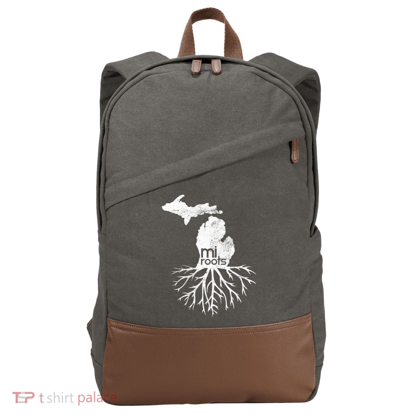 Mi Roots Michigan Map Native Michigander Gift Home State Gift Cotton Canvas Backpack