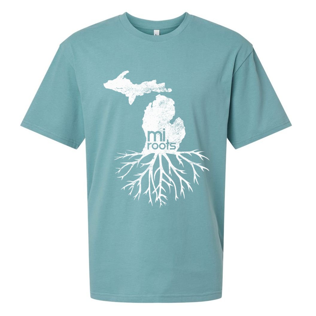 Mi Roots Michigan Map Native Michigander Gift Home State Gift Sueded Cloud Jersey T-Shirt