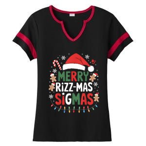 Merry Rizz Mas Sigmas Funny Gen Alpha Xmas Santa Christmas Ladies Halftime Notch Neck Tee