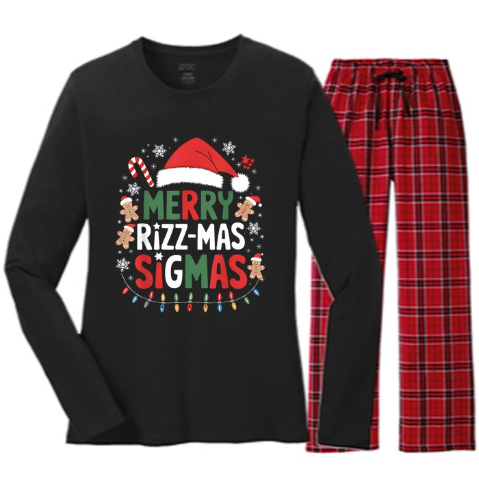 Merry Rizz Mas Sigmas Funny Gen Alpha Xmas Santa Christmas Women's Long Sleeve Flannel Pajama Set 