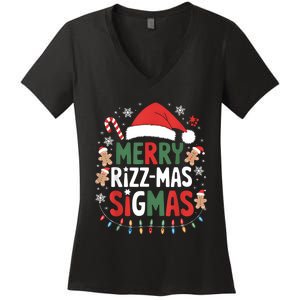 Merry Rizz Mas Sigmas Funny Gen Alpha Xmas Santa Christmas Women's V-Neck T-Shirt