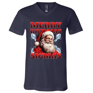 Merry Rizz Mas Sigmas Gen Alpha Middle School Christmas V-Neck T-Shirt