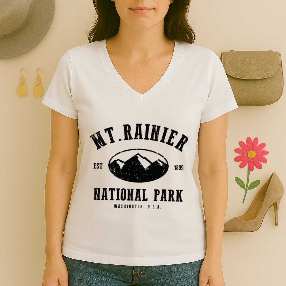 Mt. Rainier National Park Love Hiking Wanderlust Women's V-Neck T-Shirt