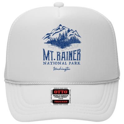 Mt. Rainier National Park Vintage Mountains Graphic High Crown Mesh Back Trucker Hat