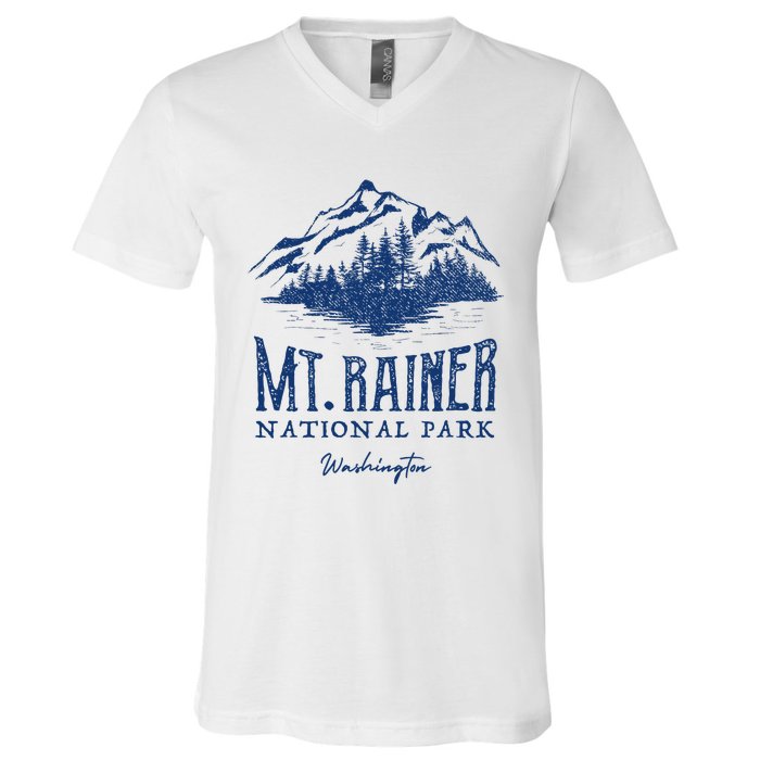 Mt. Rainier National Park Vintage Mountains Graphic V-Neck T-Shirt