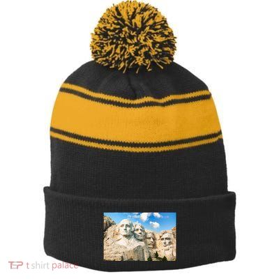 Mt. Rushmore National Memorial Park In South Dakota Stripe Pom Pom Beanie