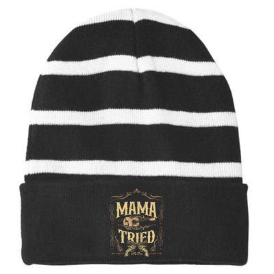 Mama-Tried Renegade Outlaw Music Lovers Country Striped Beanie with Solid Band