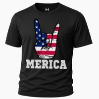 Merica Rock On Rock Sign Usa American Flag 4th Of July Cooling Performance Crew T-Shirt
