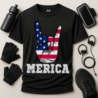 Merica Rock On Rock Sign Usa American Flag 4th Of July Cooling Performance Crew T-Shirt