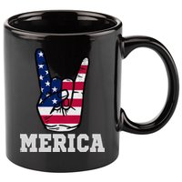 Merica Rock On Rock Sign Usa American Flag 4th Of July 11oz C Handle Ceramic Mug