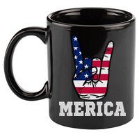 Merica Rock On Rock Sign Usa American Flag 4th Of July 11oz C Handle Ceramic Mug