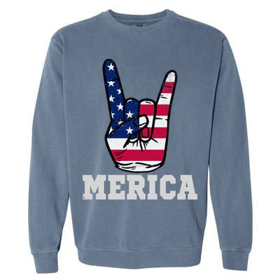 Merica Rock On Rock Sign Usa American Flag 4th Of July Garment-Dyed Sweatshirt
