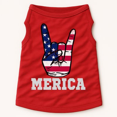 Merica Rock On Rock Sign Usa American Flag 4th Of July Doggie Tank