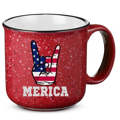 Merica Rock On Rock Sign Usa American Flag 4th Of July 15oz Campfire Ceramic Mug