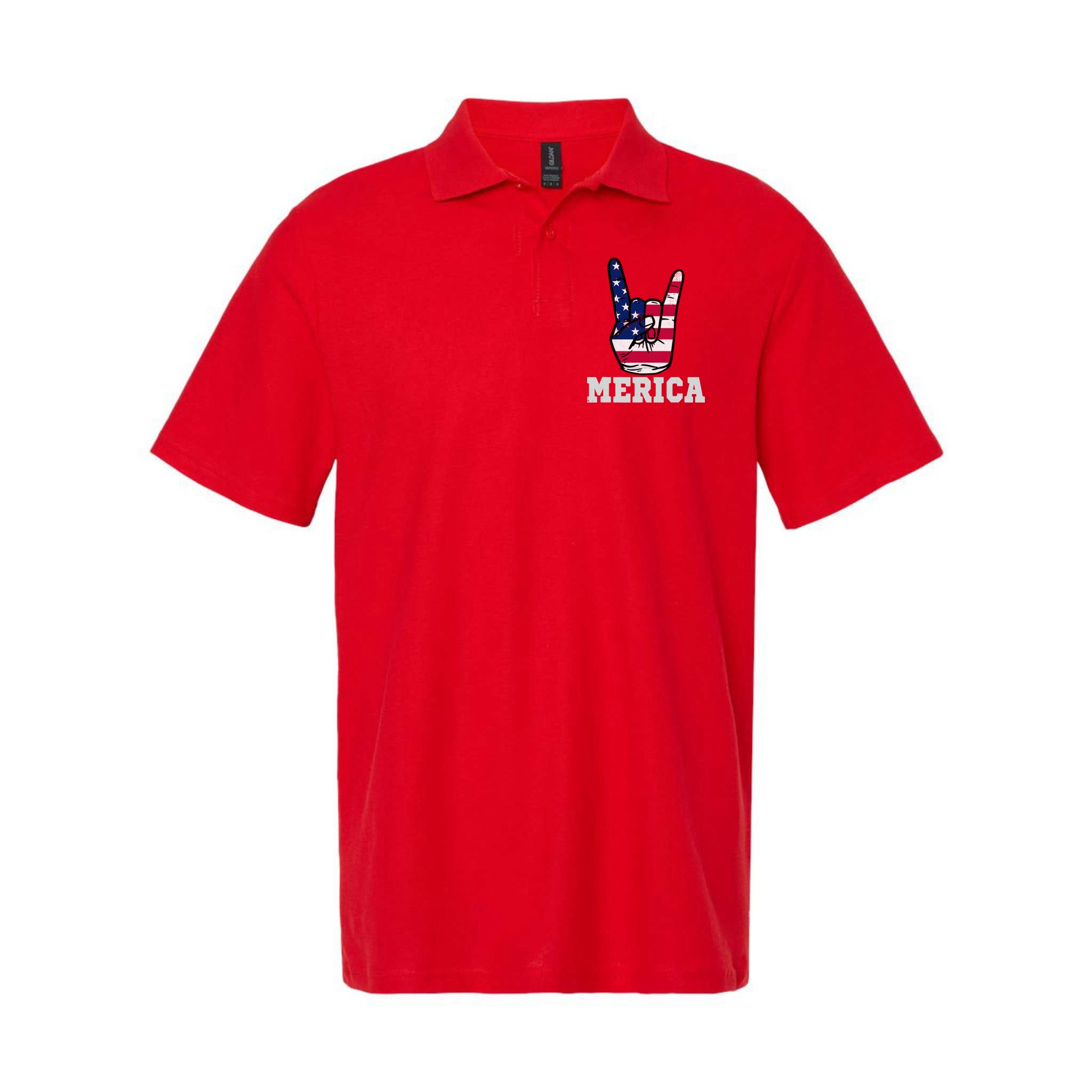 Merica Rock On Rock Sign Usa American Flag 4th Of July Polo