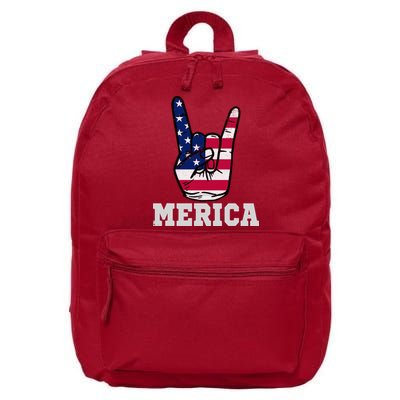 Merica Rock On Rock Sign Usa American Flag 4th Of July 16 in Basic Backpack