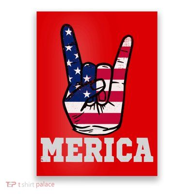 Merica Rock On Rock Sign Usa American Flag 4th Of July Poster