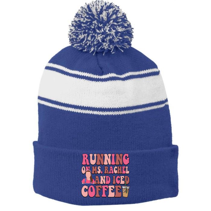 Mom Running On Ms Rachel And Iced Coffee Stripe Pom Pom Beanie