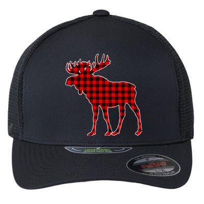 Moose Red Plaid Buffalo Matching Pajama Flexfit Unipanel Trucker Cap